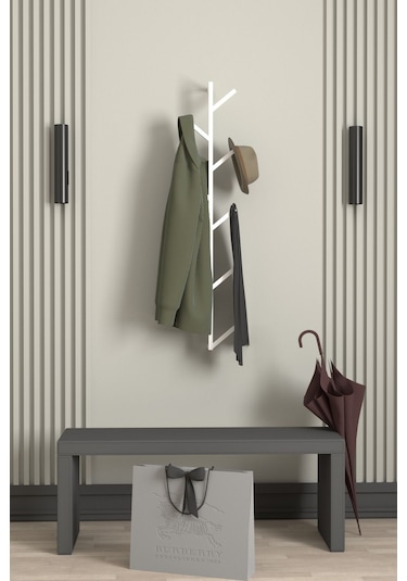 Aju 9 Kollu Antre Hol Metal Askılık - Çanta Şal Mont Havlu Bornoz Çok Amaçlı Fidan Askılığı - Beyaz Beyaz