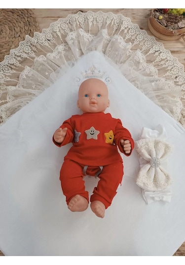 Yenidoğan Teri Cotton Taç Nakışlı Prizma Taş Kundak Bebek Battaniyesi Krem Çok Renkli