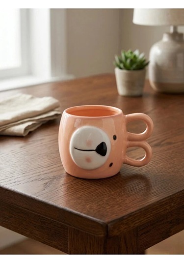 3d Hayvan Figürlü Seramik Kupa 450 Ml Pembe