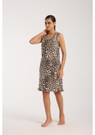 Akbeniz Kadın Leopar Desenli Gecelik Kahve