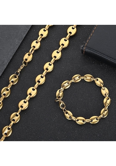 Novahub Hip Hop Kahve Çekirdeği Zincir Kolye, Domuz Burun Bilezik, 6mm-45cm, Gümüş Paslanmaz Çelik, Punk Tarzı, Üniseks, Moda Aksesuarı Gümüş