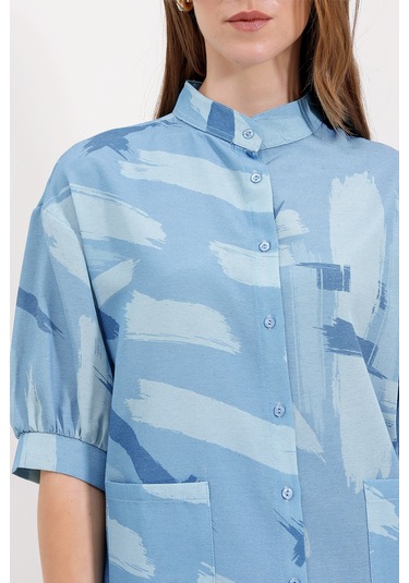 20226 Desenli Oversize Gömlek - Mavi 20226bgd19-008-14532 001