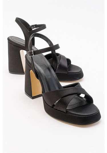 Henry Siyah Saten Kadın Platform Topuklu Ayakkabı Siyah