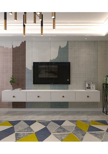 Tda2401bg - Zuzu Double Duvara Montaj Tv Stand Beyaz-gold 240cm Beyaz