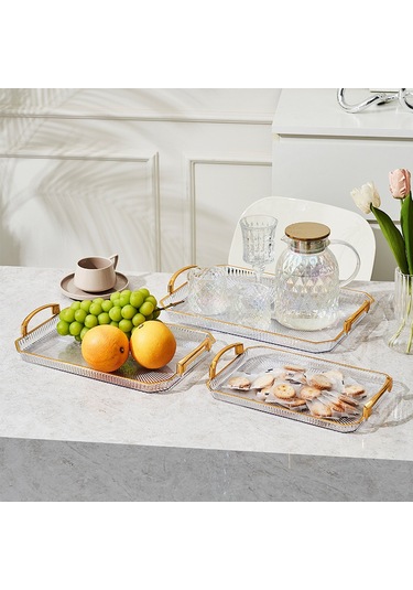 Springsun Altın Kaplama Versatil Tepsisi - Meyve, Çay, Pastane Ve Kek Servisi İçin, 31x21x4.8 Cm Küçük Boy, Kaliteli Ve Luxurious Tasarım
