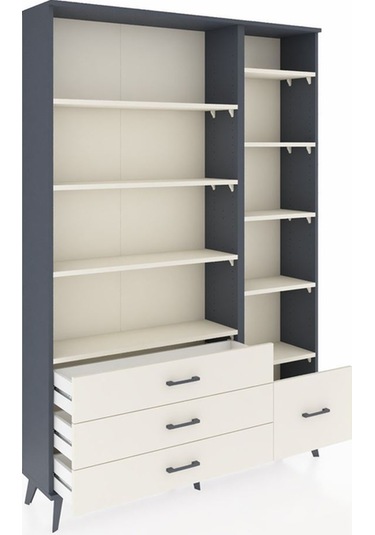 Arges Dolap 9 Raflı 4 Çekmeceli 132x30x195 Antrasit-aytaşı/aytaşı Aytası/aytası