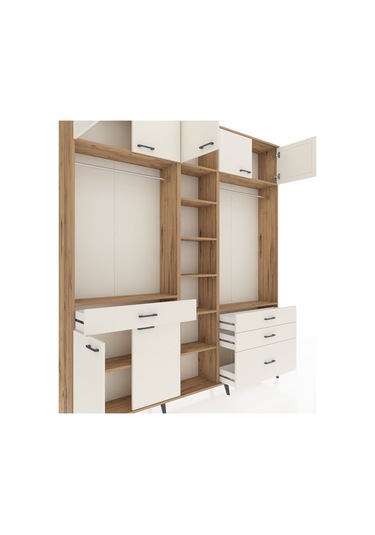 Arges Dolap 11 Raflı 4 Çekmeceli 2 Askılı 220x30x243 Çam-aytaşı/aytaşı Aytası/aytası