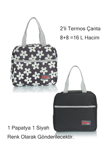 2'li Set Yemek Taşıma Çantası Sıcak Ve Soğuk Termal Termos Mama T Siyah