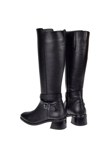 Pullman Hakiki Deri Alçak Topuklu Kadın Çizme Sk-97900 Siyah