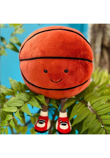 Yaozixa Basketbol Desenli Yumuşak Peluş Yastık - 20cm Çaplı, 100% Poliester Dolgulu, El Yıkamalı Oyuncak Kumaşı Basketbol