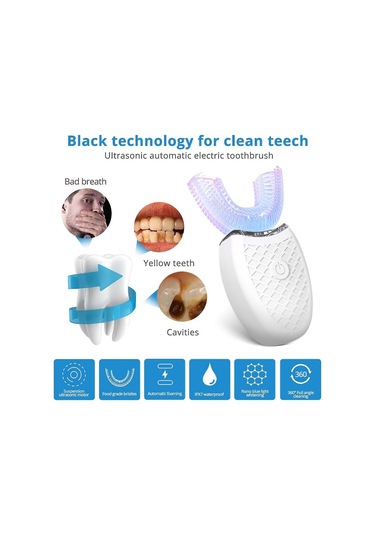 360 Derece Elektrikli Diş Fırçası, Otomatik Ses, U Modu, 4 Modlu Diş Fırçası, Usb Şarj, Diş Beyazlatma, Mavi Işık Elektrikli Diş Fırçası Beyaz