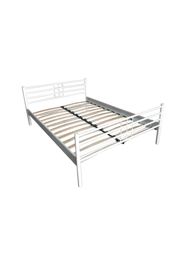 Manyas Çift Kişilik Ferforje Metal Karyola-beyaz Ahşap Latalı