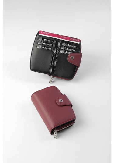 Cengiz Pakel Orta Boy Çıt Çıt Detaylı Kadın Cüzdan - 65300 - Bordo/siyah 65300-bordo-siyah