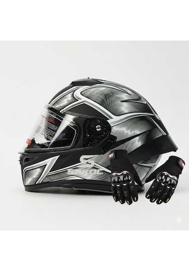 Eldivenli Motor Kaskı Metal Gri