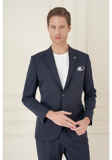 Slim Fit Mono Yaka Çift Yırtmaç Torba Cep Casual Lacivert Ceket C 697 Lacivert