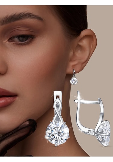 Asj Taşlı Gümüş Küpeler 925 Ayar Gümüş 227221753 beyaz