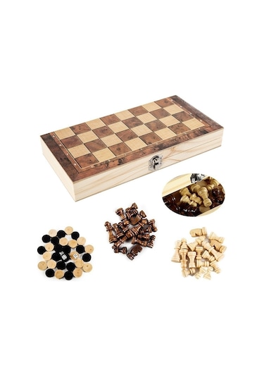 Sones 44 X 44 Cm 3'ü 1 Arada Ahşap Satranç Takımı Çocuklar Ve Yetişkinler İçin Katlanabilir Satranç Tahtası