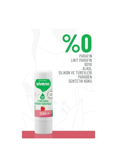 Siveno %100 Doğal Dudak Koruyucu Çilek Bitkisel Lip Balm Dudak Kremi Nemlendirici Parlatıcı Onarıcı 6 G
