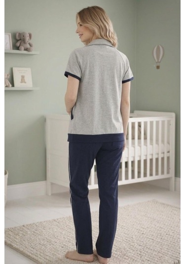 Mecit Pijama Mecit 6352 Lacivert 3'lü Hamile Lohusa Pijama Takımı