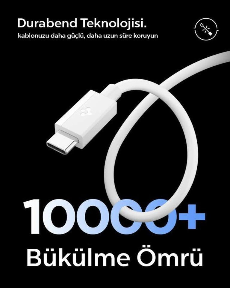 Spigen Usb-c To Usb-c 1 Metre Kablo 60w Güç / Pps 2.0 Super Hızlı Şarj / 480 Mbps Data Aktarım Hızı Type-c Ekstra Dayanıklı White