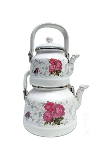 Nishev Italyan Lüks Emaye Çaydanlık Takımı Pembe