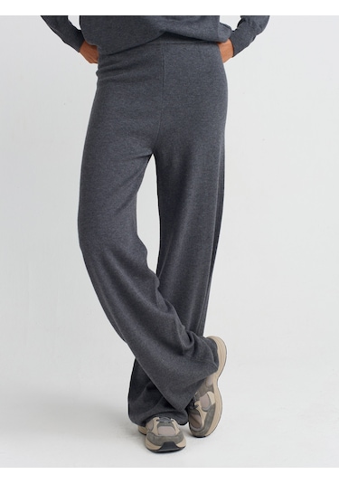 Dilvin 70163 Beli Lastikli Yünlü Triko Pantolon-füme M. Füme M.