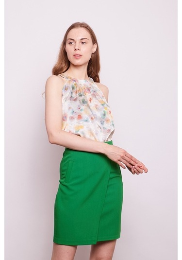 Yüksek Bel Anvelop Kruvaze Pamuklu Likralı Kumaş Kalem Ofis Etek- (544112337)