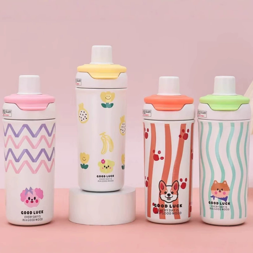 Yeni Karikatür 316 Paslanmaz Çelik Termos Kupa Üst Düzey Kızlar Çift İçecek Pipetli Bardak Halatlı Taşınabilir Pipetli Bardak Style1 Style1 Diğer