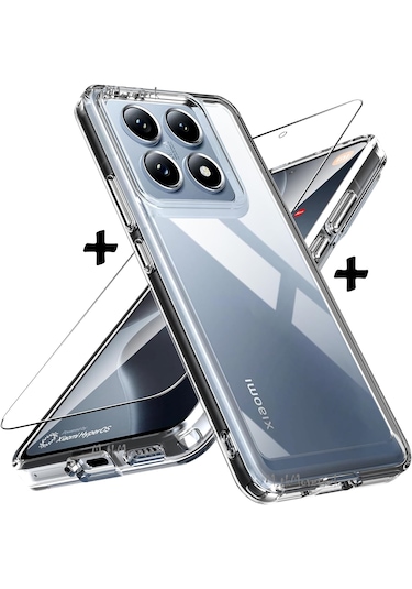 Xiaomi Mi 14t Pro Kılıf Şeffaf Silikon +9h Ekran Koruyucu Cam Set