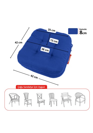 Xpermate Çift Kat Sandalye Minderi 42x42x8 Mavi