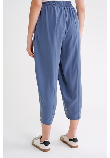 4307 Kadın Beli Lastikli Parçalı Şalvar Pantolon İndigo Indigo