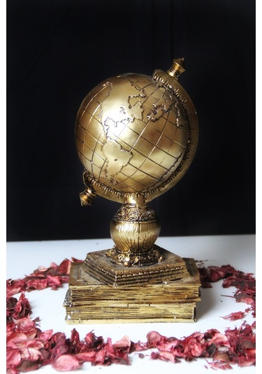 Doremcy Dekoratif Gümüş Kitaplı Dünya Küre Ev Ve Ofis Hediyelik Polyester Döküm Biblo Gold