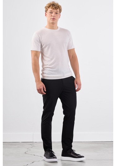 Dufy Ekru O Yaka Düz Renk Kısa Kollu Slim Fit Triko Tshirt Ekru
