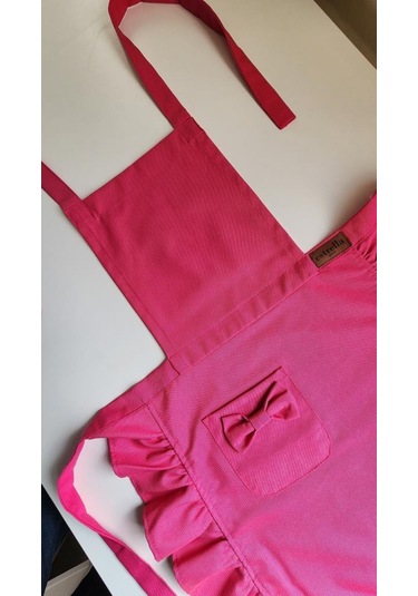 Keten Fırfırlı Bohem Mutfak Önlüğü Fuşya