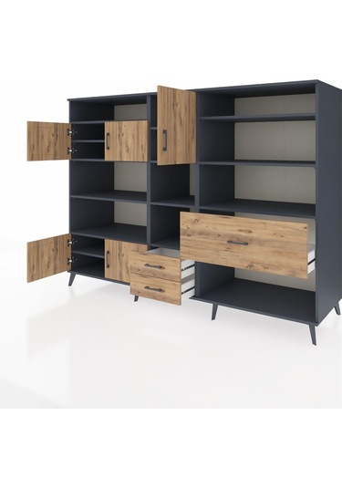 Kronos Dolap 13 Raflı 3 Çekmeceli 5 Kapaklı 220x59x163 Antrasit-ç Antrasit-çam