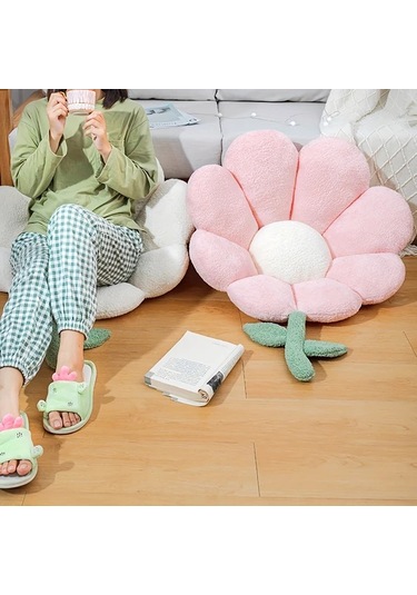 Elmpaly Turuncu Yastık 24x25 İnç Yumuşak Puşiden Dekoratif Çiçek Koltuk Yastığı Turuncu