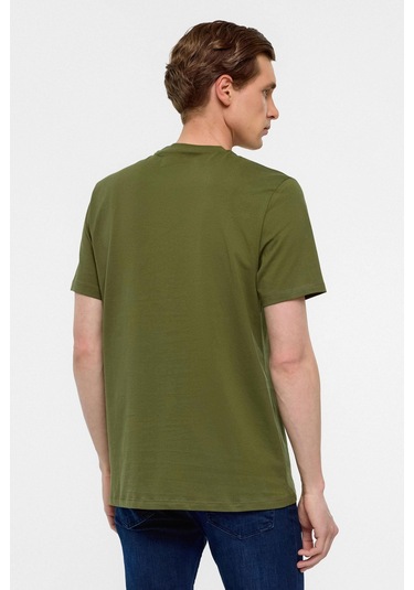 SÜVARİ Koyu Yeşil Regular Düz Bisiklet Yaka Tişört