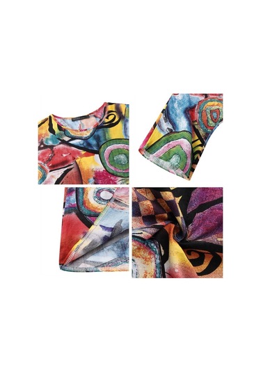 Zanzea Bohemia Kadın Çiçek Baskı 3/4 Kollu Günlük Uzun Elbise Kırmızı