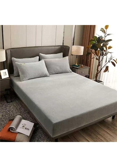 Gümüş Gri Süper Sıcak Yumuşak Flanel Yatak Örtüsü 25 Cm Evrensel Yatak Koruyucu Ped Kristal Ka Lastikli Çarşaf Ç. K. Alez 56476946