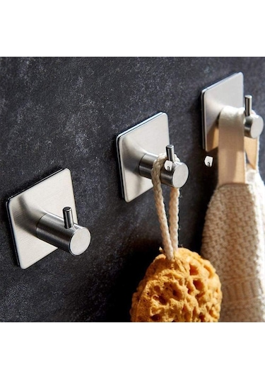 Kendinden Yapışkanlı Havlu Askısı, Bornoz İçin Paslanmaz Çelik Havlu Askısı, Duvar Askısı - 6 Adet Çok Renkli