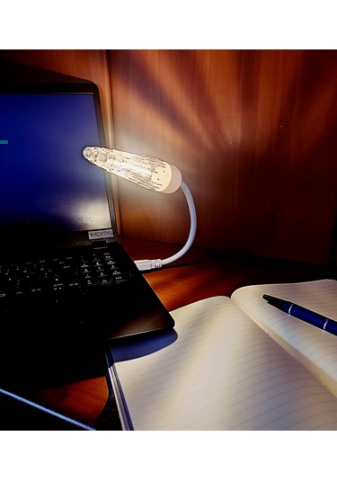 Usb Ledli Rustik Ampul - Kristal Tasarım Masa Lambası Sarı