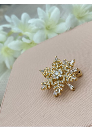 Broş Kar Tanesi Model Full Zirkon Taşlı Gold