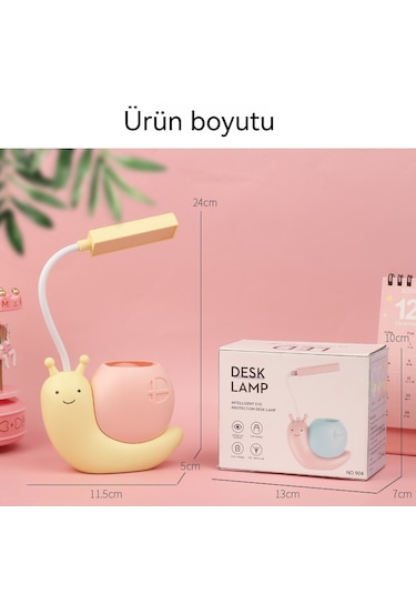 Karikatür Şarj Edilebilir Led Göz Koruma Masa Lambası - Pembe