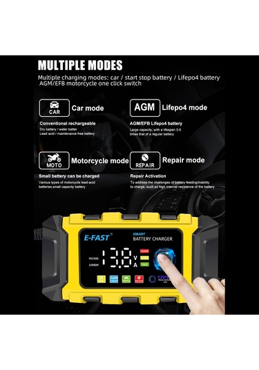 Tenfowee E-fast Tk-360 12v Akıllı Şarj Cihazı - Araba Ve Motosiklet Aküleri İçin Hızlı Şarj 100-240v