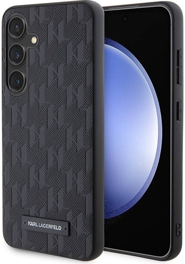 Galaxy S24 Uyumlu Kılıf Lisanslı Saffiano Monogram Metal Logo Kapak Siyah