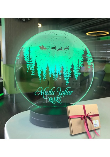 Yeni Yıla Özel Oval Uçan Geyikler Kişiye Özel Yazılı 3d Led Gece