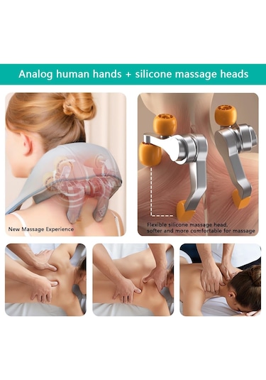 Realx Şarjlı Ovmalı Isıtmalı Boyun Sırt-Bel Omuz Bacak Cihazı İnsan Eli Yoğurma Hissi Veren Masaj Aleti Beyaz - Gri