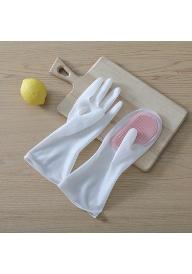 Çok Fonksiyonlu Pratik Kendinden Fırçalı Su Geçirmez Lateks Kadın Bulaşık Temizlik Eldiveni Pembe