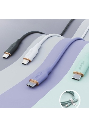 Flybuy Anker A8553 Powerline Iıı 1.8m Cilt Dostu Çift Tip-c Veri Kablosu Pd100w Hızlı Şarj, Siyah