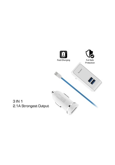 3ın1 Araç Şarjı + Duvar Şarjı + İphone Uyumlu Şarj Kablosu An-7278 Nt
